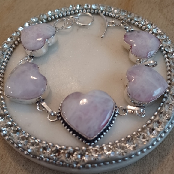 Rainbow Moonstone Silver Link Heart Adjustable Bracelet - Picture 4 of 11